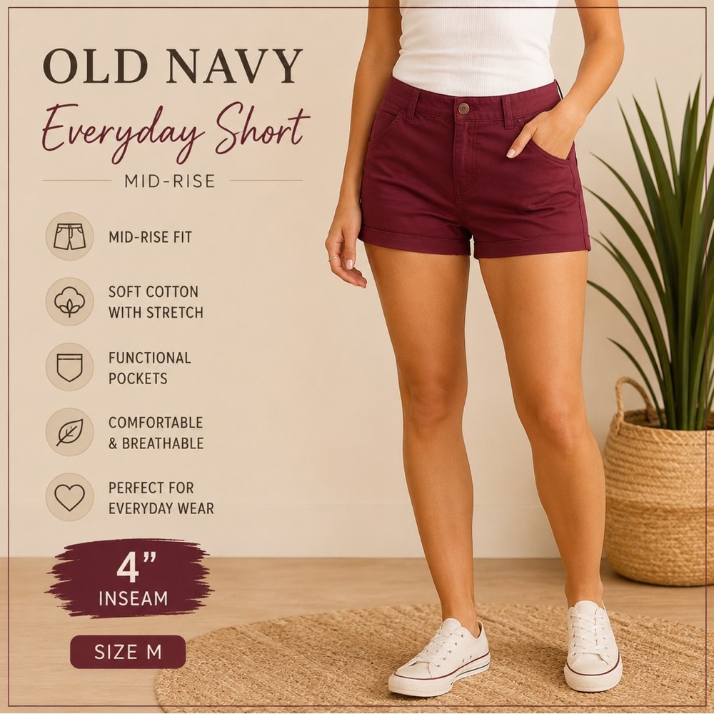 Old Navy Burgundy Everyday Shorts Mid Rise 4” Inseam Casual Size 6